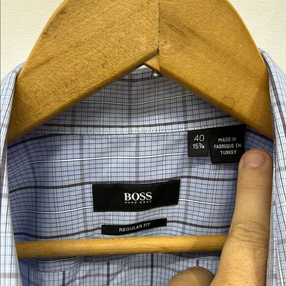 Hugo Boss Men's Blue Plaid Button Down Shirt - Picture 2 of 3